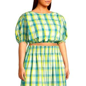 a.n.a  Crop Top with Puffy Sleeves in YELLOW NWT Plus size 2X